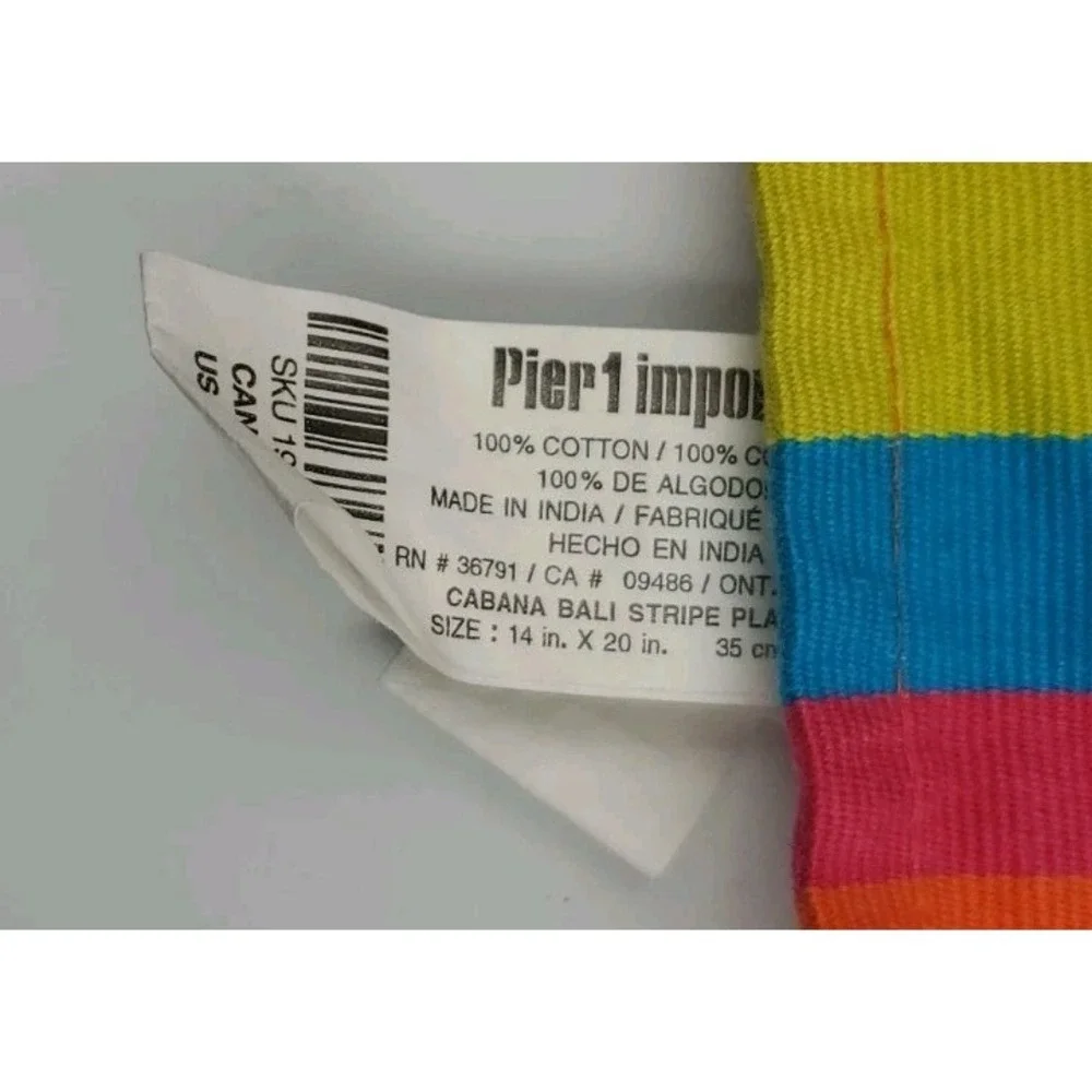 Placemats Pier 1 Colorful Stripe 100% Cotton Pink Blue Green Set Of 4 Rectangle